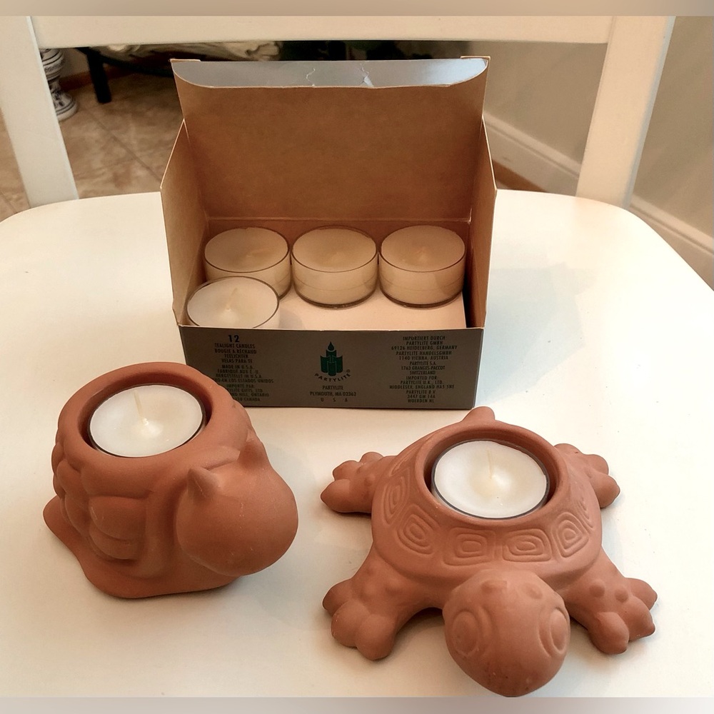 🎉PartyLite Set of 2 Terra Cotta Clay Tealight Holders